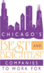 Chicago's Best and Brightest award with a purple Chicago landscape in the background