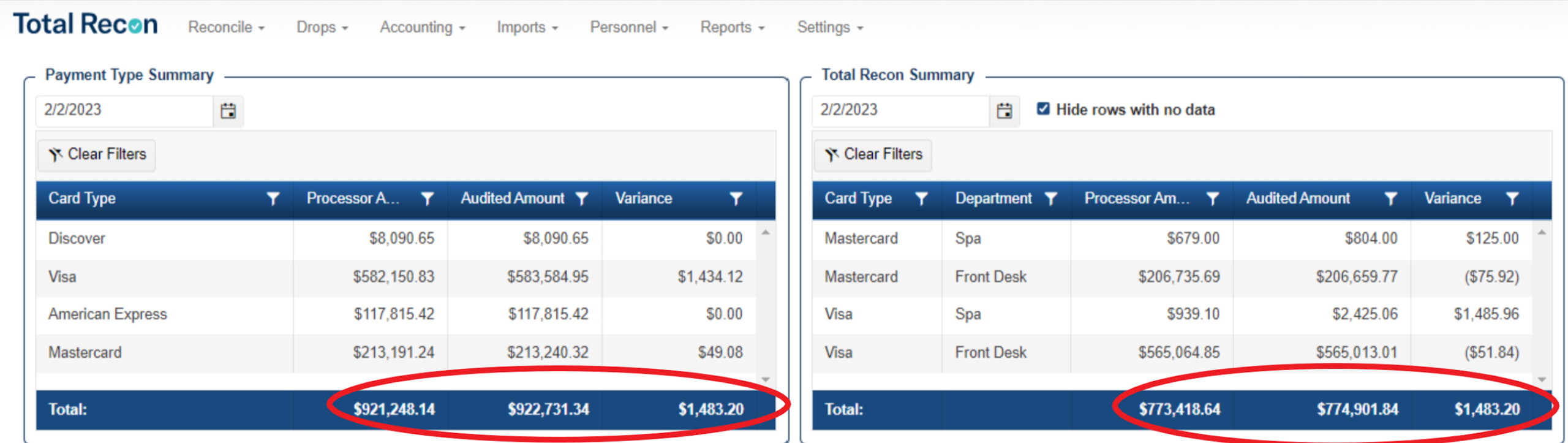 Recon Widgets to Display Totals on All Columns