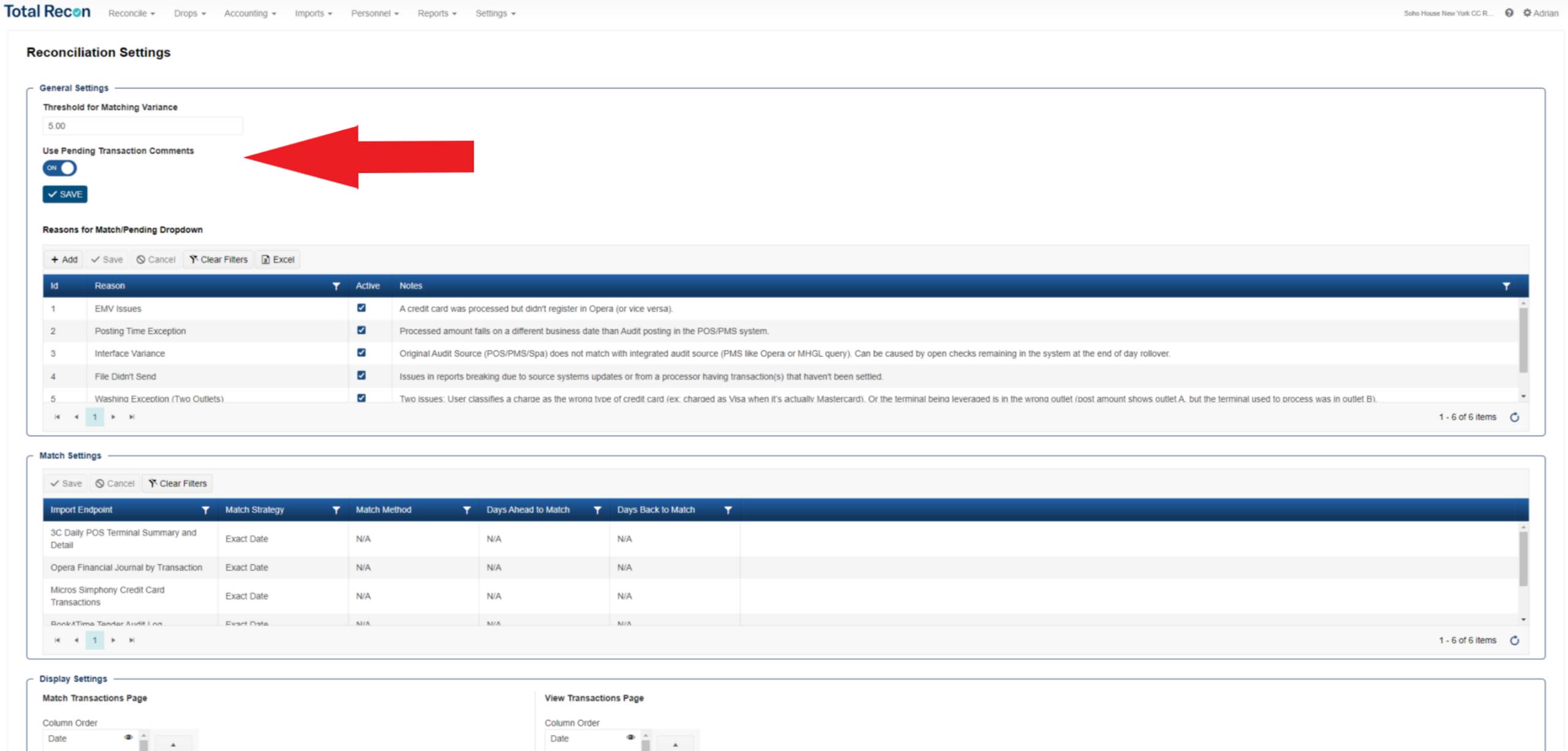 Use Pending Transaction Comments
