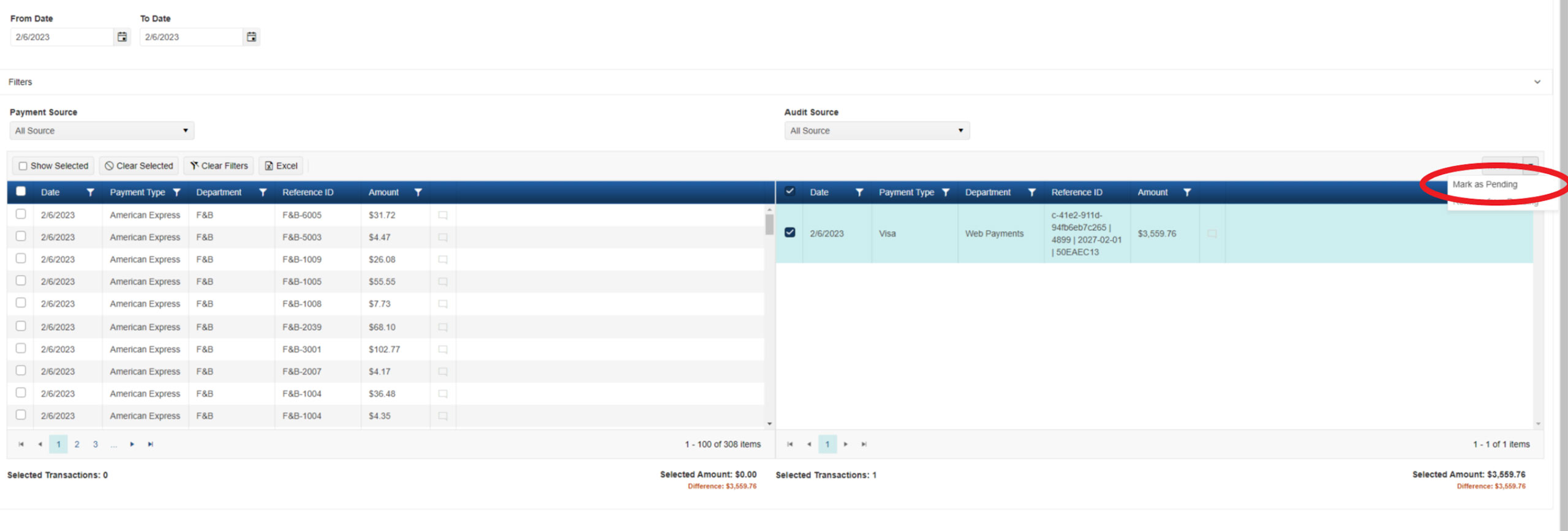 drop-down menu appears, select Reconciliation Settings